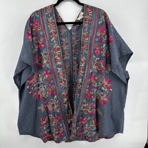 Umgee Women's Size S/M Cardigan Kimono Floral Embroidered Boho Beach Western